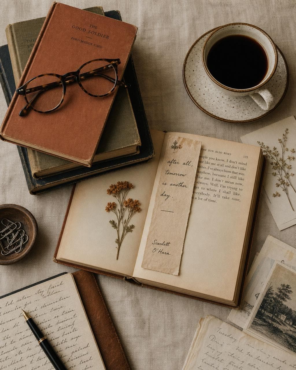Vintage novels editorial moodboard