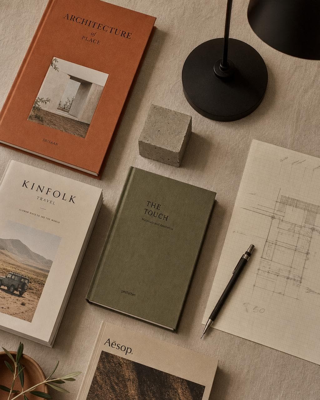 Architecture books editorial moodboard